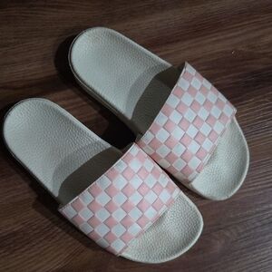 Vans Checkered Pink Cream Slides Size 7